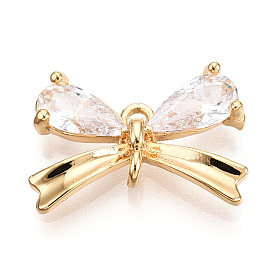 Brass Pave Clear Cubic Zirconia Charms, Bowknot