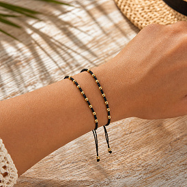 Round Brass Braided Bead Bracelet Sets for Women Men, Adjustable Stackable Bracelets