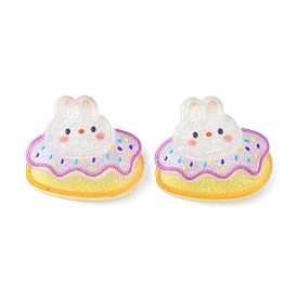 Translucent Cute Bunny Cabochons, Glitter Rabbit with Cake