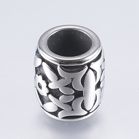 304 Stainless Steel Beads, Barrel with Flower
