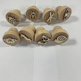 8 piezas 8 estilos mango de sello de madera redondo con tema de insectos, perillas de madera, para decoración de postes, fabricación de tarjetas de bricolaje