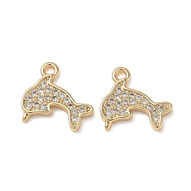 Brass Micro Pave Cubic Zirconia Charms, Dolphin Charms, Nickel Free