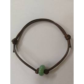 Adjustable Eco-Friendly Waxed Polyester Cord Bracelets, with Natural Gemstone European Beads