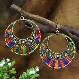 Earrings simple hand-woven mixed color large hoop earrings bohemian retro jewelry round