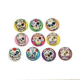 Cinco de Mayo Translucent Resin Decoden Cabochons, Half Round with Sugar Skull