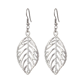 Alloy Leaf Dangle Earrings with 304 Stainless Steel Pins