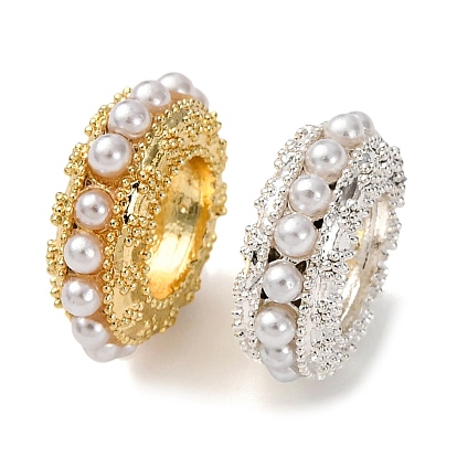 Латуни европейского бисера, с ABS имитации жемчуга, бусины с большим отверстием, стойки покрытие, долговечный, без свинца и без кадмия, плоско-круглые