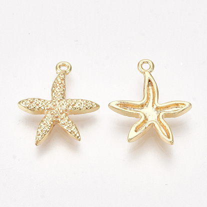 Brass Pendants, Nickel Free, Real 18K Gold Plated, Starfish/Sea Stars