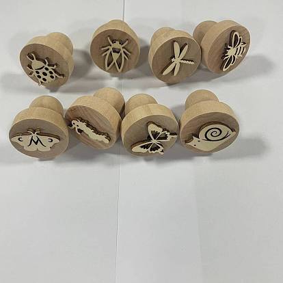 8 piezas 8 estilos mango de sello de madera redondo con tema de insectos, perillas de madera, para decoración de postes, fabricación de tarjetas de bricolaje
