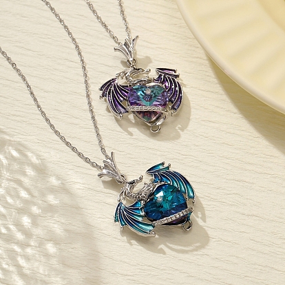 Ожерелья из сплава со стразами в виде дракона, держащего сердце, с эмалью, ожерелья-цепочки для женщин, платина