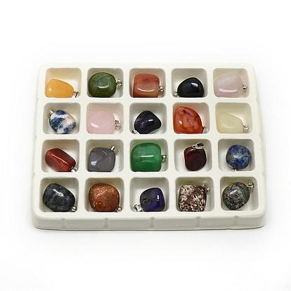 Natural & Synthetic Mixed Stone Pendants, Dyed, with Brass Findings, Mixed Shaped