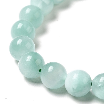 Natural Glass Beads Strands, Grade A, Round, Undyed, Aqua Blue