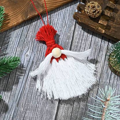 Подвеска Санта-Клаус из хлопка в технике макраме ручной работы, с деревянных бусин, для подвесных украшений на елку