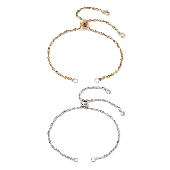2Pcs 2 Colors 304 Stainless Steel Singapore Chain Slider Bracelet Making