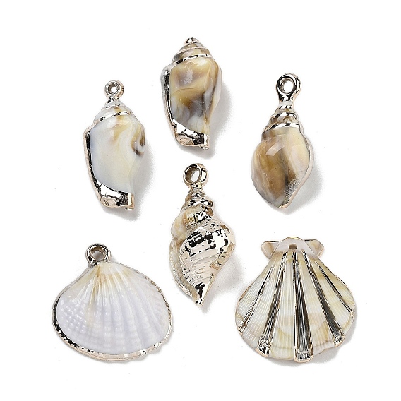 (Defective Closeout Sale: Loop Paint Peeling) Electroplate Acrylic Pendants, Imitation Gemstone Style, Shell & Spiral Shell