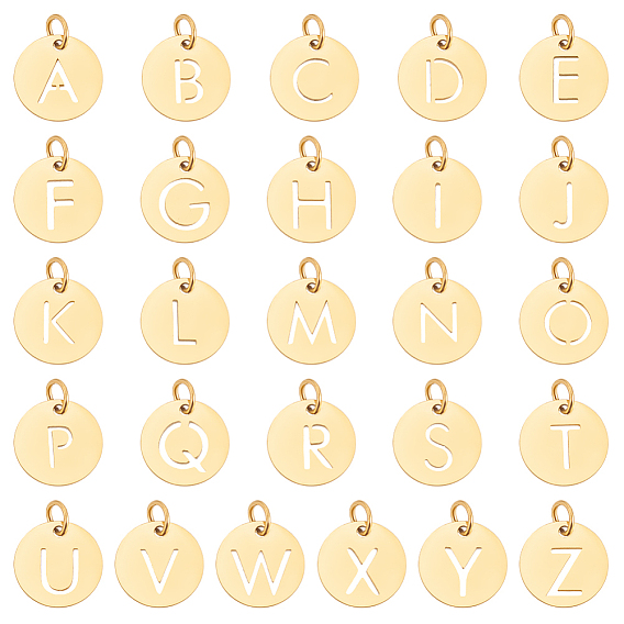 26шт 26 стили 304 подвески из нержавеющей стали, плоские круглые с буквы