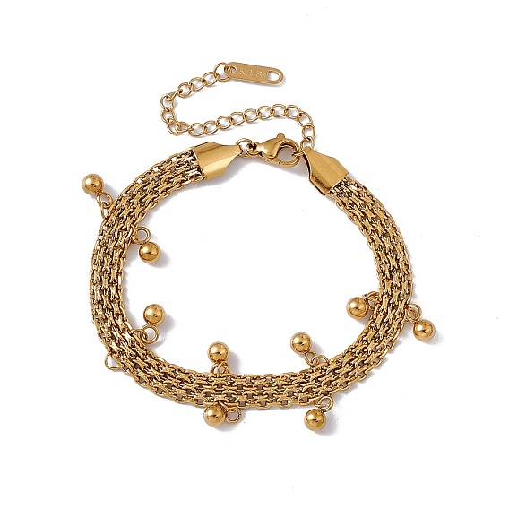 316 Stainless Steel Round Ball Charm Bracelet with Mesh Chains for Women
