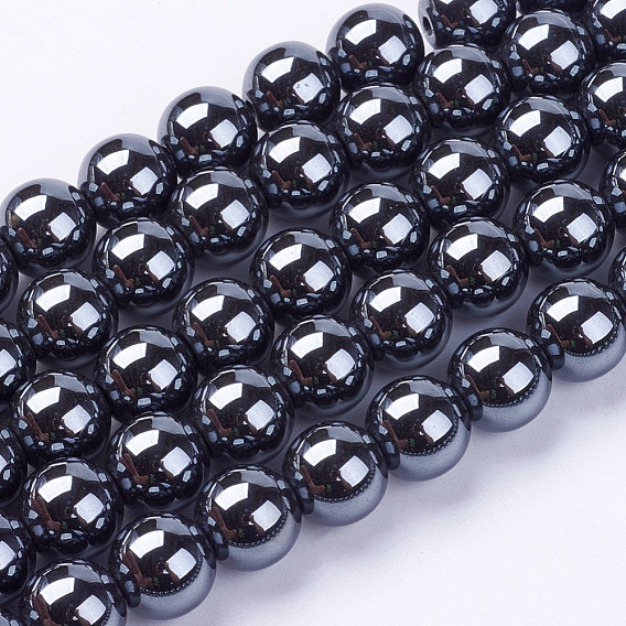Non-magnétiques perles d'hématite synthétique brins, AA grade, ronde, noir