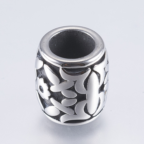 304 Stainless Steel Beads, Barrel with Flower