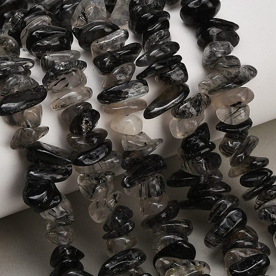 Natural Tourmalinated Quartz Beads Strands, Chip
