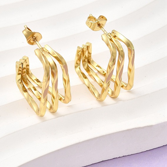 Тройной квадрат 201 серьги-гвоздики из нержавеющей стали, с 304 штифтов из нержавеющей стали, вакуумное покрытие pvd