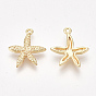Brass Pendants, Nickel Free, Real 18K Gold Plated, Starfish/Sea Stars