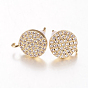 Brass Micro Pave Cubic Zirconia Stud Earring Findings, with Loop, Lead Free & Cadmium Free, Flat Round