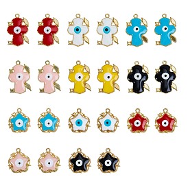 22Pcs 11 Styles Alloy Enamel Pendants, Cadmium Free & Nickel Free & Lead Free, Star & Cross, Light Gold