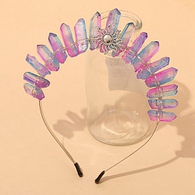 Sun Metal Hair Bands, Natural Quartz Wrapped Hair Hoop for Bridal Crown Hair Accessories
