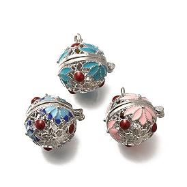 Подвески из латуни с эмалированными бусинами, без кадмия и без свинца, долговечный, стойки покрытие, круглые с цветочным узором