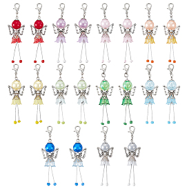 20 шт 10 цвета ангел АБС пластик жемчуг и акрил и сплав подвесные украшения, с карабин-лобстерами 