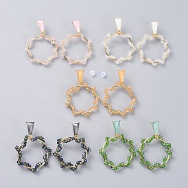 Glasperlen baumeln Ohrstecker, mit Messingringe, Ohrmuttern aus Kunststoff, Legierungs-Zubehör, Pappkarton, Blume