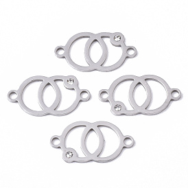 201 Stainless Steel Links Connectors, with Crystal Rhinestone, Laser Cut, Ring with Ring