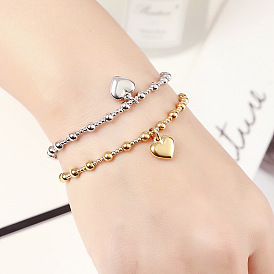 Heart Stainless Steel Bead Stretch Bracelets for Women