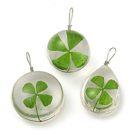 Platinum Brass with Glass Pendants, Clover Pattern Charms, Long-Lasting Plated