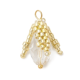 Подвески-бутоны из стеклянных бисера, со стеклом и латунной петлей, золотые, граненые