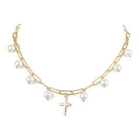 Shell Pearl Necklaces, Brass Cross Pendant Necklaces