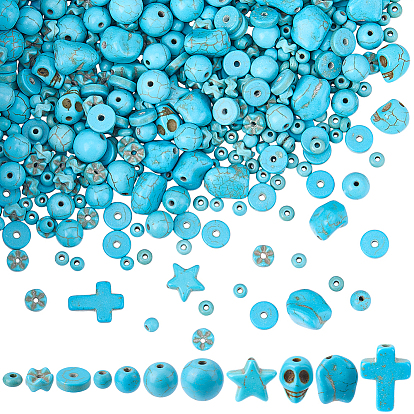 789 шт. 11 стили окрашенные синтетические бирюзовые бусины, разнообразные