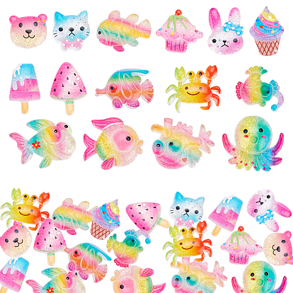 60 pcs 15 estilo cabujones de resina, con lentejuelas brillantes, alimento de imitación