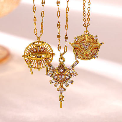 304 Stainless Steel Crystal Rhinestone Pendant Necklaces, Golden