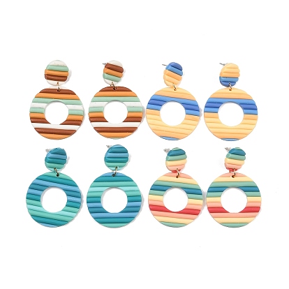 4 пары 4 цвета полимерная глина серьги-гвоздики в форме пончика с железными штифтами