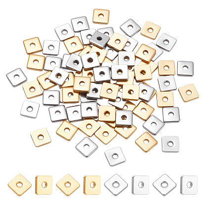 80шт. 2 цвета 304 разделительные бусины из нержавеющей стали, квадратный