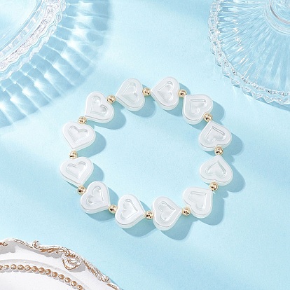 Браслеты из искусственного жемчуга и бусин из АБС-пластика для женщин, сердце, с латунной бисера