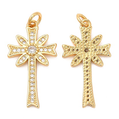 Brass Micro Pave Cubic Zirconia Pendants, Cadmium Free & Lead Free, Cross
