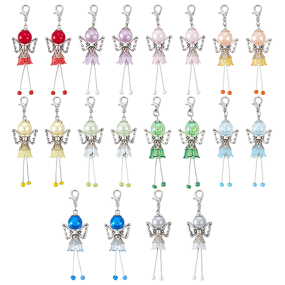 20 шт 10 цвета ангел АБС пластик жемчуг и акрил и сплав подвесные украшения, с карабин-лобстерами 