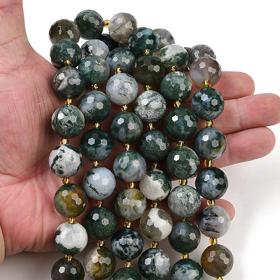 Природные моховой агат бисер нитей, граненые, круглые, с бисером