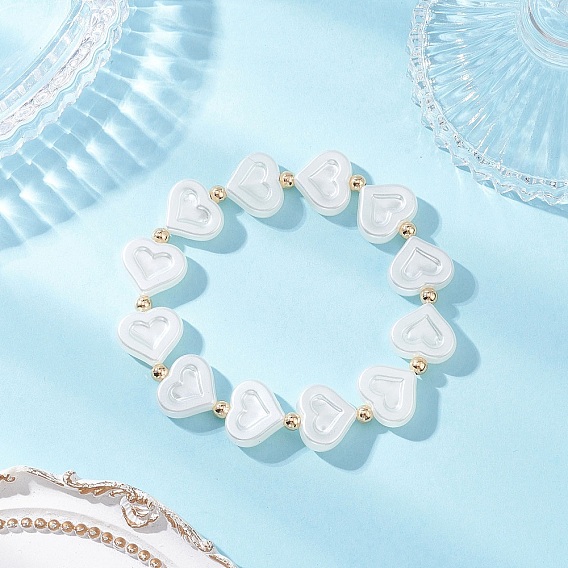 Браслеты из искусственного жемчуга и бусин из АБС-пластика для женщин, сердце, с латунной бисера