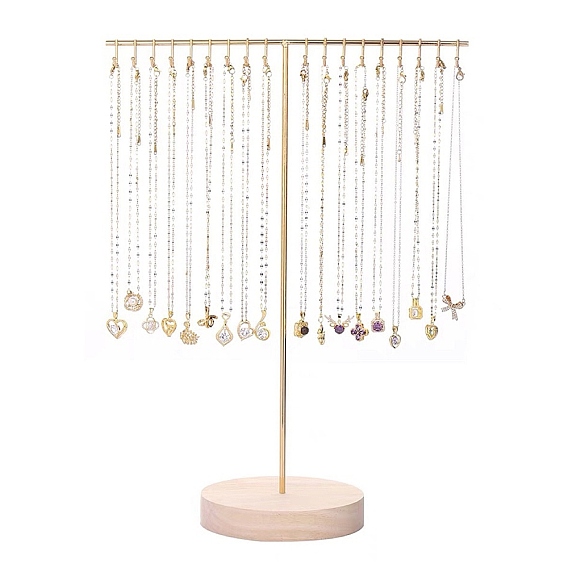 Железные ожерелья дисплеи стоят, с деревянным подвалом