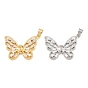 Brass Micro Pave Cubic Zirconia Peg Bails, Butterfly Charms, for Half Drilled Beads, Long-Lasting Plated, Lead Free & Cadmium Free, Rack Plating