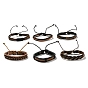 5Pcs 5 Style Adjustable Braided Imitation Leather Cord Bracelet Set with Waxed Cord for Men